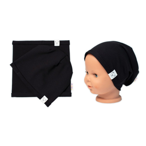 Čiapka s nákrčníkom bavlna, Little Bear, Baby Nellys, čierna