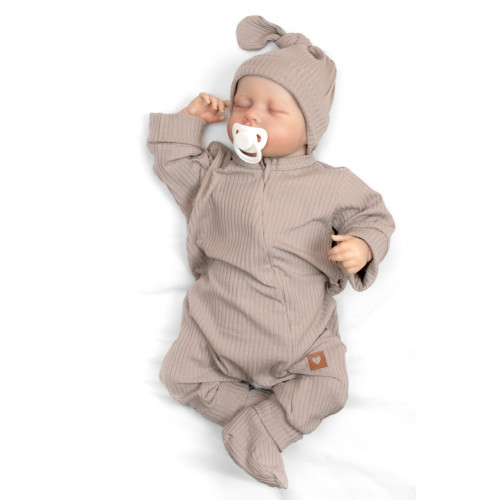 Rastúci rebrovaný overálek, čiapočka a topánočky, 3D, Nature - toffi, veľ. 86/92