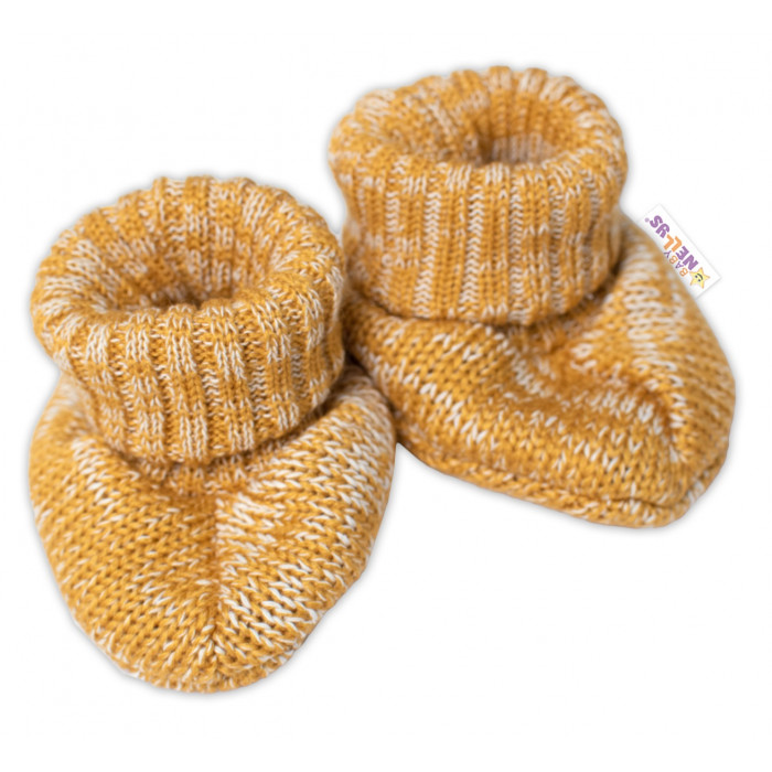 Baby Nellys Pletené topánočky / capáčky STAR Hand Made, medové žihané, veľ. 80/86