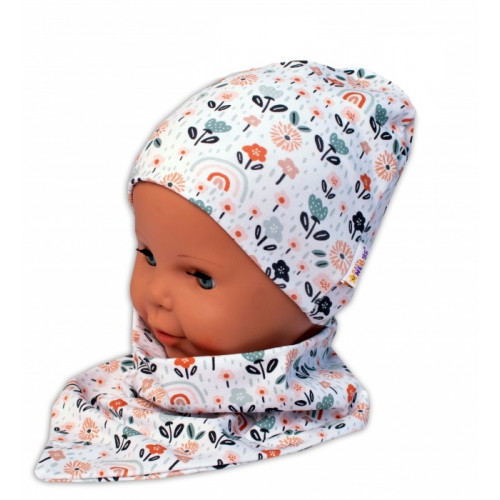 Baby Nellys Dvojvrstvová čiapka + šatka Palouček, smatanová, veľ. 104/110