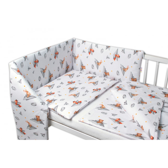 3-dielna sada - mantinel s obliečkami Medvedík a kamaráti - biela, 120x90 cm