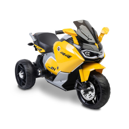 Elektrická trojkolka pre deti TOYZ – 2 motory, LED, USB, žltá
