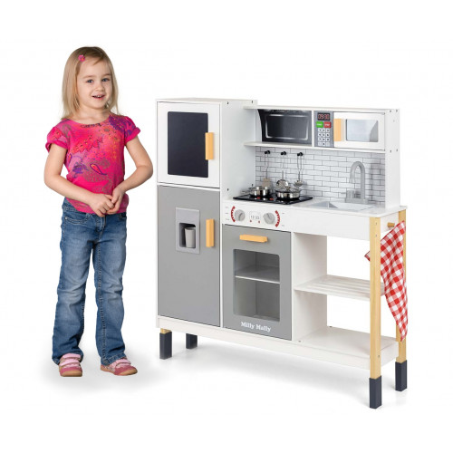 Dřevěná kuchyňka pro děti Milly Mally ESKET Grey se světlem a zvuky - sivá