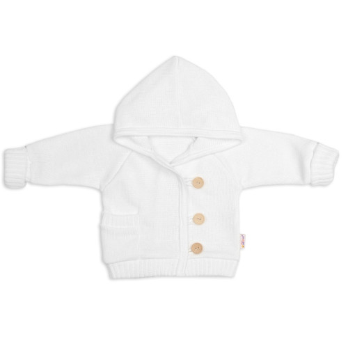 Rastúci pletený svetrík s kapucňou, zapínanie gombíkmi - biely, veľ. 68/74