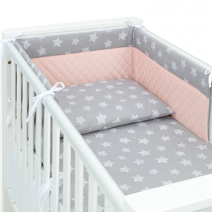 Mantinel s obliečkami do postieľky, 3D sada - Star, 135x100 cm, šedá, velvet