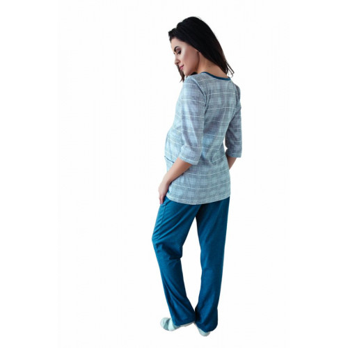 Be MaaMaa Tehotenské, dojčiace pyžamo, 3/4 rukáv - šedá/jeans