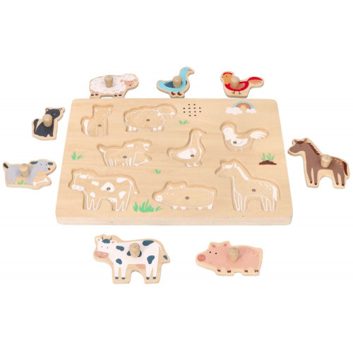 Drevené zábavné vkladacie puzzle so zvukom, Farma 3D