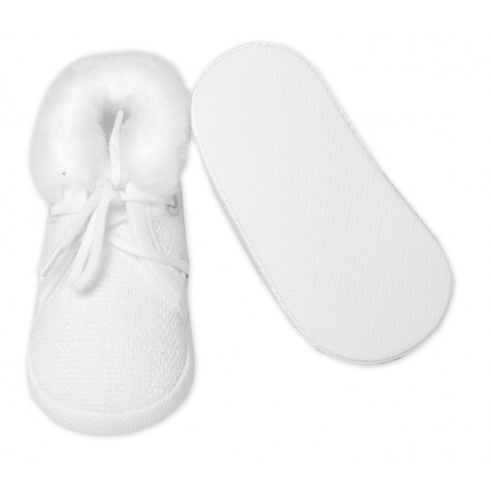 Dojčenské capáčky/topánočky na šnurovanie s kožúškom, Baby Nellys, biele