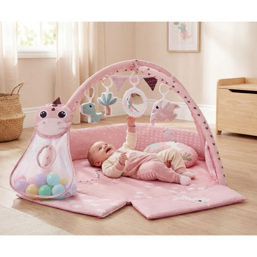 Hracia deka TinyMini Dino Pink s loptičkami – edukačná podložka pre bábätká