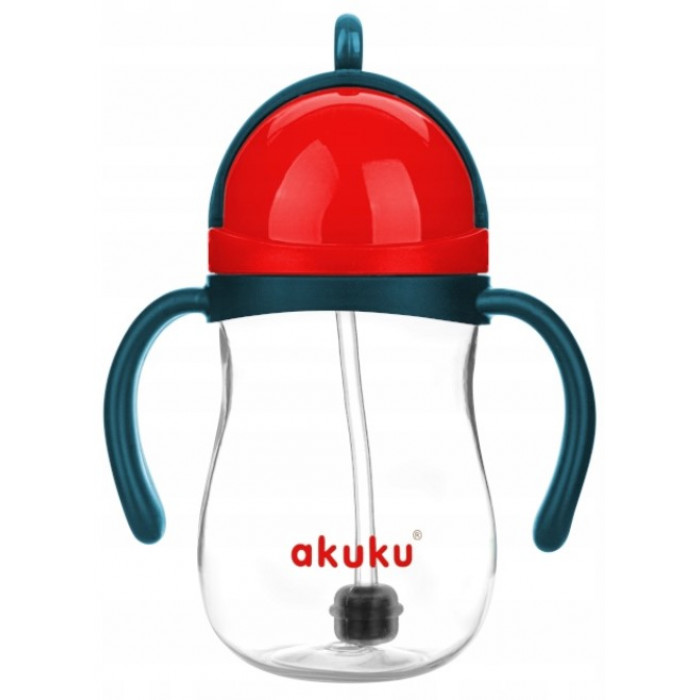 Fľaša so slamkou a závažím - modro/červený, 280 ml