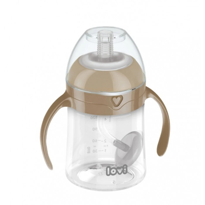 Nevylievací hrnček so slamkou a závažím Lovi Straw Cup, 150 ml, hnedý