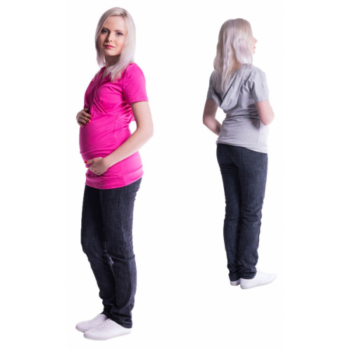 Be MaaMaa Tehotenské a dojčiace tričko s kapucňou, kr. rukáv - khaki