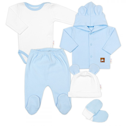 Rebrovaná sada, Star 5D, body, polodup., kabátik, čiapka, rukavice - modrá, biela, 62