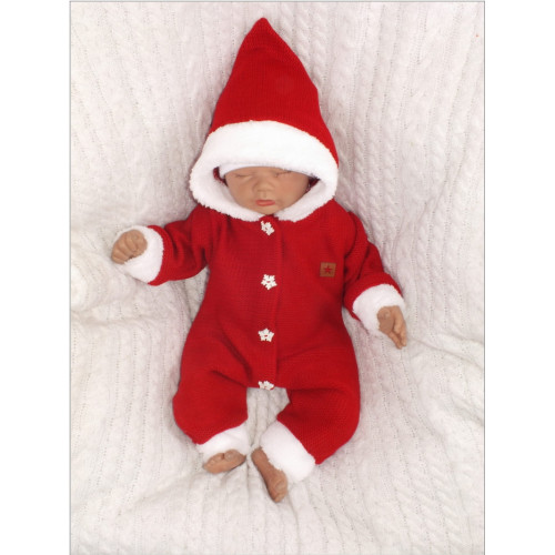 Z&Z Detský pletený overal s kapucňou Baby Santa, červený, veľ. 80