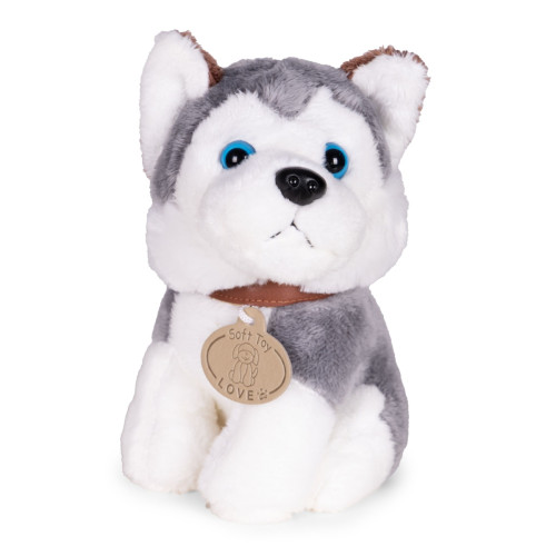 Plyšový psík husky v kabelke, plyšová hračka pre deti + kefka na úpravu srsti