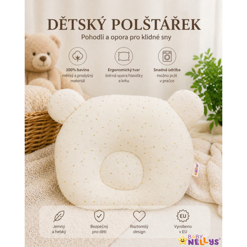 Mušelínový tvarovaný vankúš Zlaté bodky, béžová