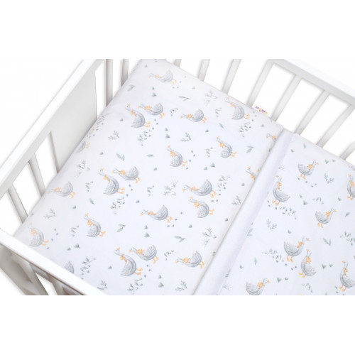 Obliečky do postieľky, bavlna, 2D sada, Husi, biele, 135x100 cm