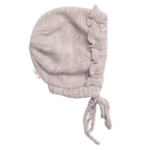 Pletená čiapočka na zaväzovanie bonetka Girl, Hand Made Baby Nellys, bežová, veľ. 68/74