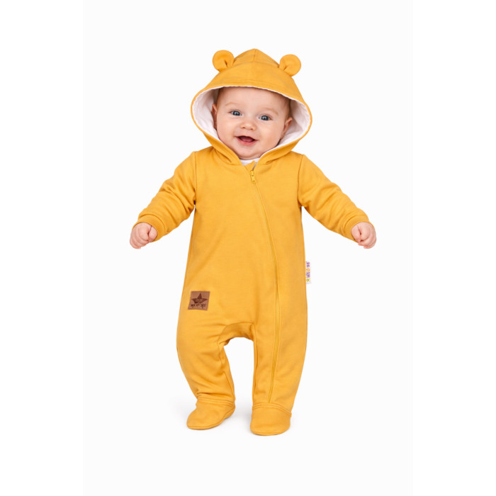 Baby Nellys Dojčenský teplákový overal s kapucňou - horčicový, veľ. 86