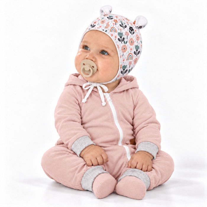 Baby Nellys Dojčenská čiapočka s uškami na zaväzovanie - Palouček, biela