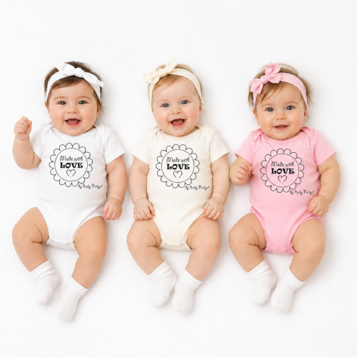 Komplet 3x body Made with love GIRL Baby Nellys, veľ. 80, biela, ecru, sv. ružová