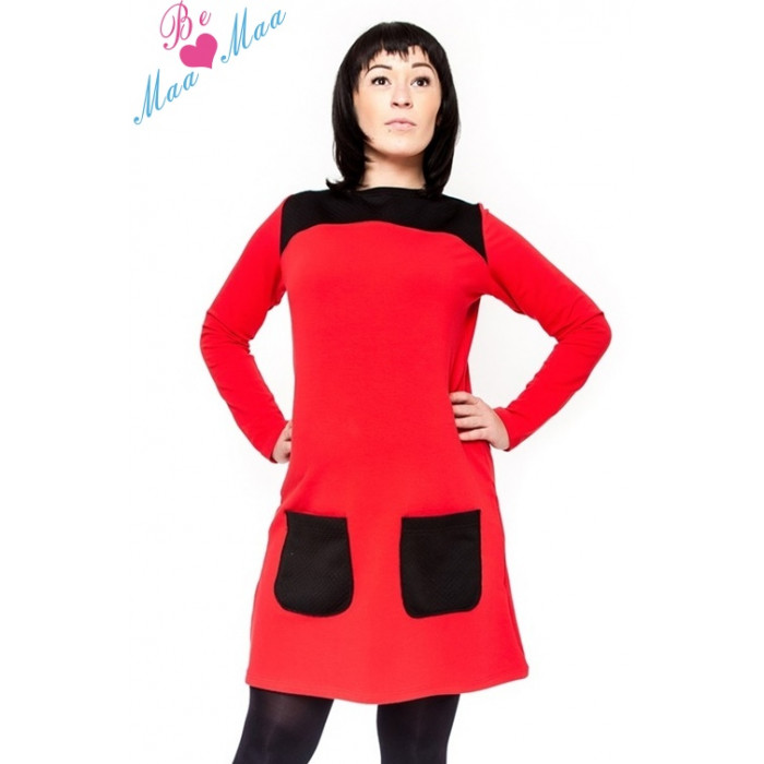 Be MaaMaa Tehotenské šaty / tunika Lizzy dl. rukáv - čierna / červená