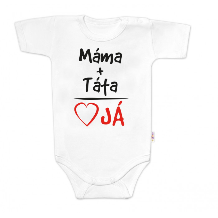 Body krátky rukáv s vtipným textom Baby Nellys, Máma+Táta, biele, veľ. 80