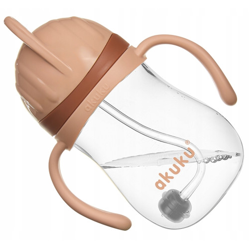 Detská fľaša s slamkou a závažím 280 ml – netekúca, BPA FREE, 9m+, béžová