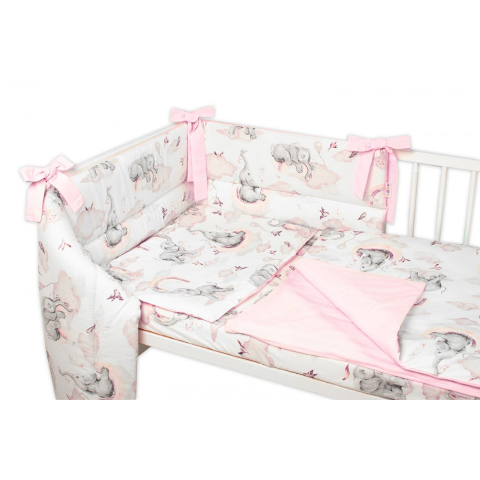 3-dielna sada mantinel s obliečkami Baby Nellys, Slon a Dúha, ružová/biela, 135 x 100 cm