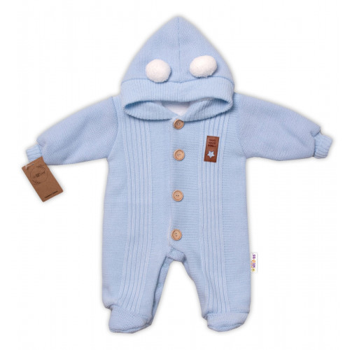 Baby Nellys Pletená kombinéza/overal LUX STAR s kožúškom, dvojvrstvová, sv. modrá, veľ. 68