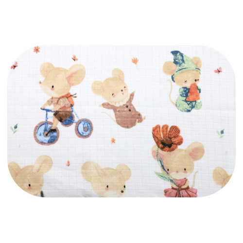 Tetra plienka 70×80 cm Basic, 100% bavlna, Myšky béžové na bicykli - 1 ks