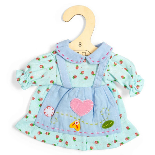 Bigjigs Toys Modré šaty s jahôdkami pre bábiku 28 cm