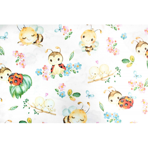 Mantinel s obliečkami Premium, 3D sada, Včielky a Lienky - biela, 120x90cm