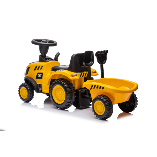 Detský traktor s vlečkou a náradím – odrážadlo pre deti so zvukmi - žlté