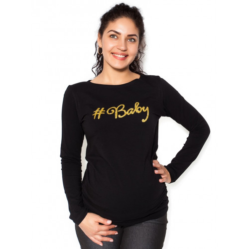 Be MaaMaa Tehotenské  tričko dlhý rukáv Baby - čierné - S