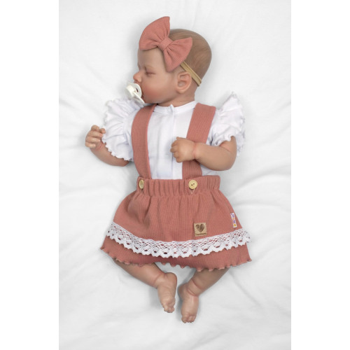 3D súprava LADY, bavlna, body kr. rukáv, suknička s láclom, čelenka, staroružová/biela