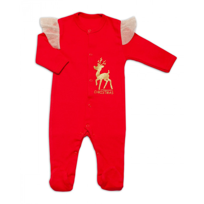 Mamatti Dojčenský bavlnený overálok s volánikmi Christmas, červený