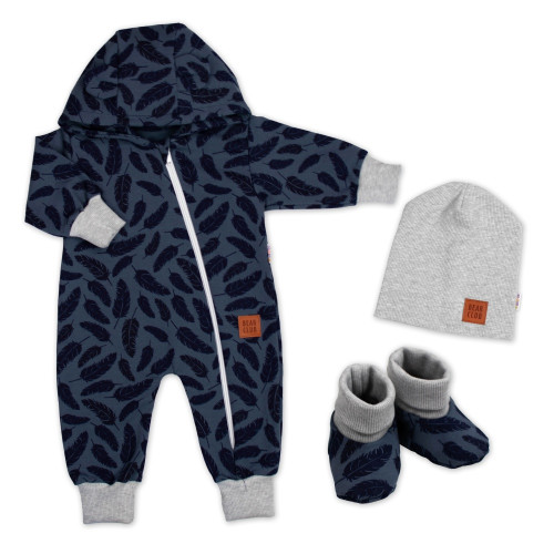 Rastúci teplákový overal pre bábätko, čiapky, topánky, 3D, Nature - jeans pierka, 80/86