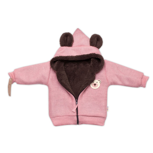 Oteplená pletená bundička Teddy Bear, Baby Nellys, dvojvrstvová, ružová, veľ. 92/98