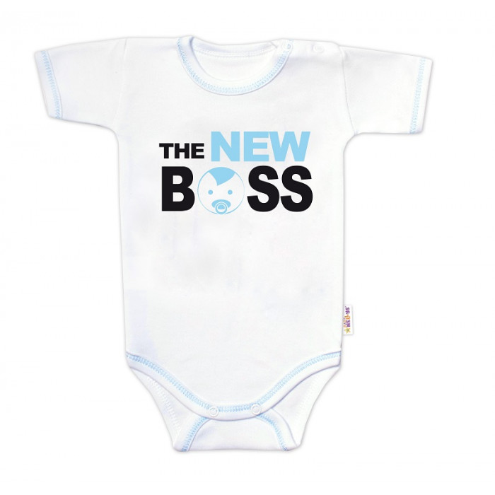 Body krátky rukáv s vtipným textom Baby Nellys, The New Boss, veľ. 74, chalan