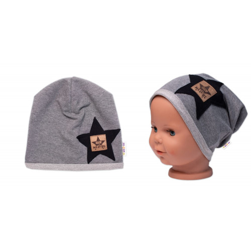 Detská čiapka bavlna, Baby Star, Baby Nellys, sivá, veľ. 104/134