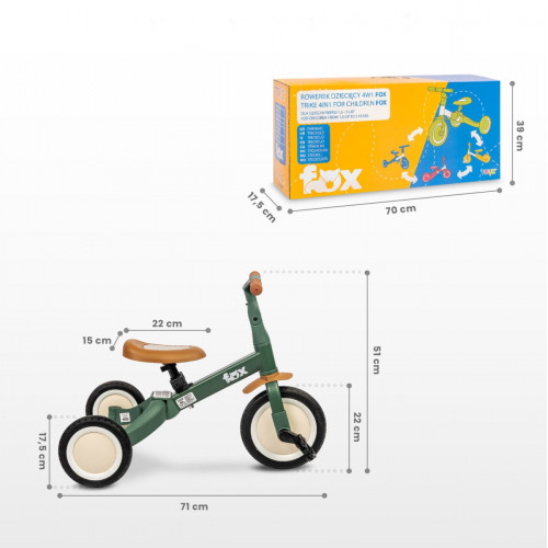 Multifunkčné detské odrážadlo a bicykel 4v1 Fox - sívé
