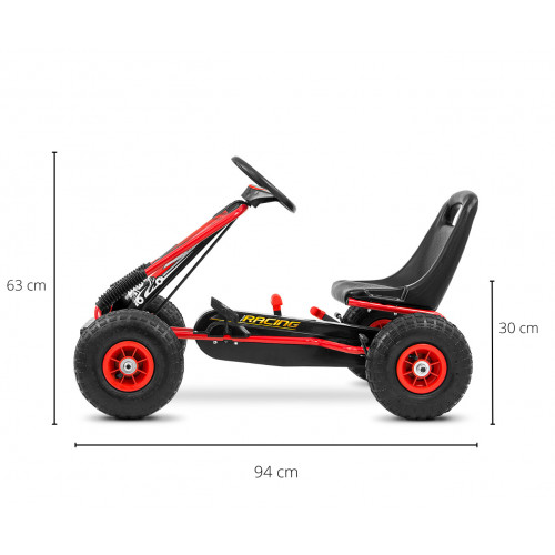 Dětská šlapací motokára THOR – nafukovací kola, brzda, 3–8 let, červená, černá