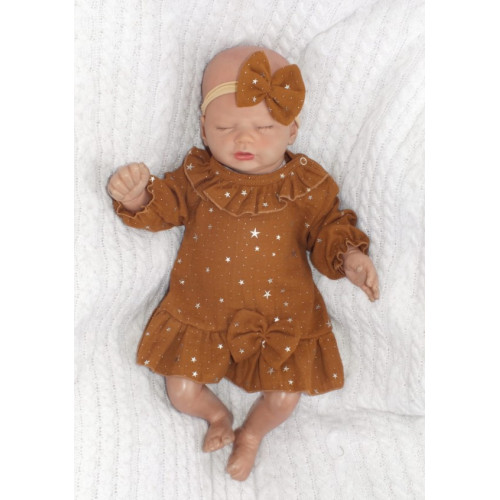 Mušelínové šatôčky s hviezdičkami + čelenka Z&Z, škoricová