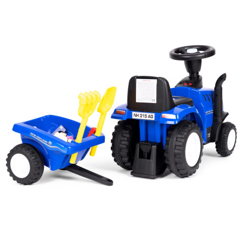 Detské odrážadlo traktor s prívesom, interaktívny volant a zvuky, modrý