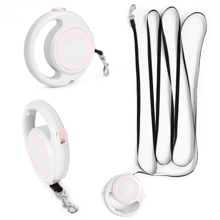 Samonavíjacie vodítko s brzdou pre psa 4,2 m, biele