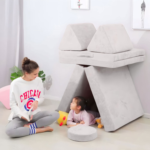 Detská modulárna skladacia penová sedačka - veľká, DIY, 8 mäkkých vankúšov, sivá