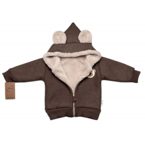 Oteplená pletená bundička Teddy Bear, Baby Nellys, dvojvrstvová, hnedá, veľ. 104/110