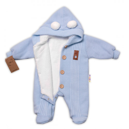 Baby Nellys Pletená kombinéza/overal LUX STAR s kožúškom, dvojvrstvová, sv. modrá, veľ. 68