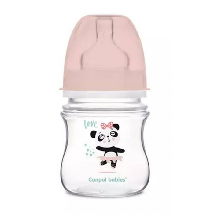 Canpol Babies Antikolik. fľaštička so širokým hrdlom, Exotic Animals, 120 ml - ružová